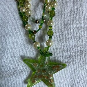 Handmade green starfish multi stand necklace